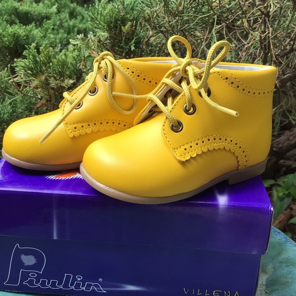 Piulin Villena* 22 (2) TODDLER Leather ankle lace-up Bootie mustard yellow, NWT - Picture 3 of 5